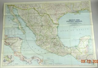 Map Of Mexico Central America Vtg 1953 National Geographic Large Poster 41x25