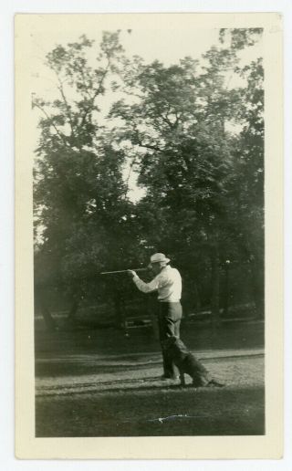 Vintage Photo Man Shooting Gun Hunting Dog Rifle Shotgun Weapon Hunt Animals Old