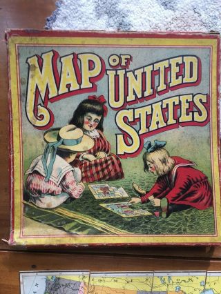 Vintage Milton Bradley Puzzle Outline Map Of The United States W/ Box.