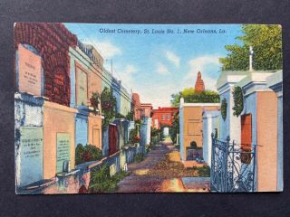 Oldest Cemetery,  St.  Louis No.  1,  Orleans La Vintage Linen Postcard