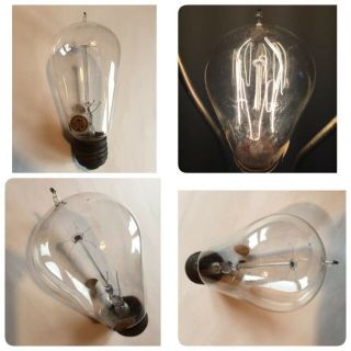 Rare Antique Edison Light Bulb Incandescent 2 Loop Filament Tipped W/ Labels 16w