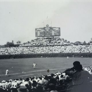 Vintage Black And White Photo Wrigley Field Chicago Cubs Stadium Baseball Crowd