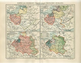1906 History Of West Russia Poland Warsaw Ukraine Belarus Lithuania Antique Map