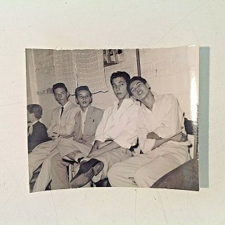 Vintage Mid Century B&w Photo Young Men In Suits Waiting Gay Interest Tender Men