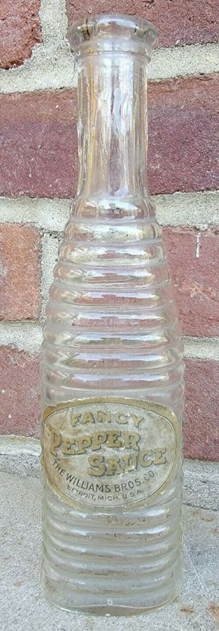 Rare Antique Fancy Ribbed Blown Pepper Sauce Bottle Williams Bro Detroit Mi