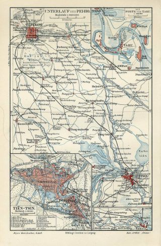 1898 China Beijing Peking Taku Forts Tanggu District Tianjin Antique Map