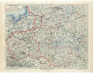 1899 West Russia Poland Belarus Minsk Ukraine Kiev Lithuania Antique Map Dated