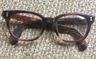 Rare Vintage 1950’s Ward Brand “big 10” Eyeglasses Thick Brown Tortoise Frame