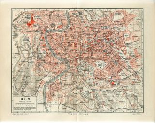 1895 Italy Rome Roma City Plan Antique Map