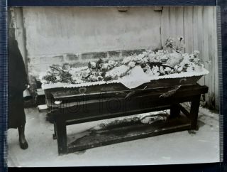 1960 Funeral Of Man Dead Coffin Post Mortem Flowers Cemetery Ussr Photo