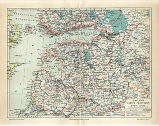 1895 Russia Baltic Provinces Estonia Lithuania Latvia Finland Antique Map