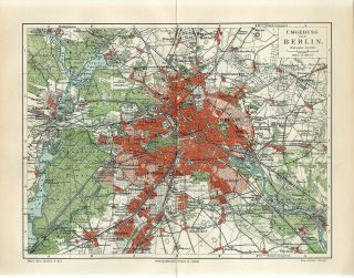 1895 Germany Berlin City And Outskirts Antique Map