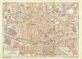 1937 Street Plan Of Glasgow (map Of Loch Lomond & Trossachs On Reverse)