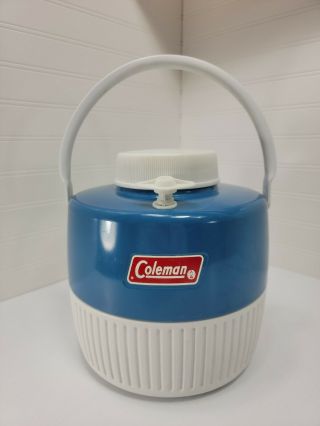 Vintage Rare 1978 Coleman 1 Gallon Blue & White Metal/plastic Water Cooler Jug