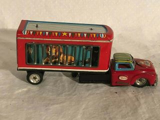 Mitsuhasi Tin Friction Toy Circus Truck Japan 1950s Rare