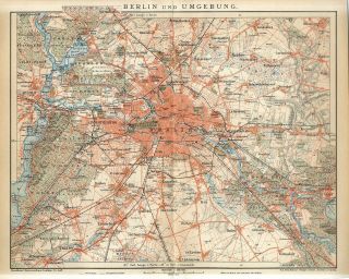 1895 Germany Berlin City And Suburb Antique Map
