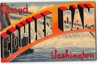 Grand Coulee Dam Washington Gorgeous Vintage Large Letter Linen Postcard C1940s