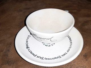Rare Antique 1873 Glascow Pottery Co Cup & Saucer Boston Tea Party 100 Year Comm