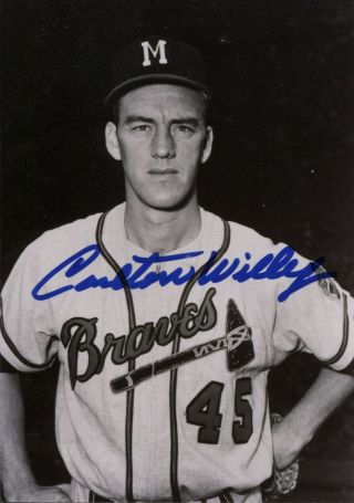 Carlton Willey Autographed Vintage Milwaukee Braves 3 1/2 X 5 Photo