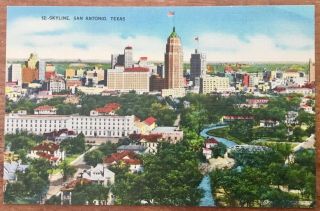 Vintage Linen Postcard Skyline San Antonio Texas
