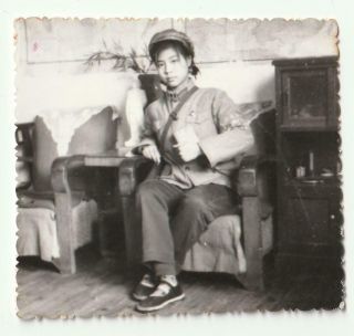 Cute Red Guards Girl At Home Photo 1955 Uniform China Cultural Revolution