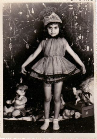 1956 Cute Little Girl Fancy Dress Xmas Tree Fashion Child Odd Old Russian Photo