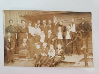 Vintage Postcard Real Photo Rppc: Group Of People Standing By A Water Pump