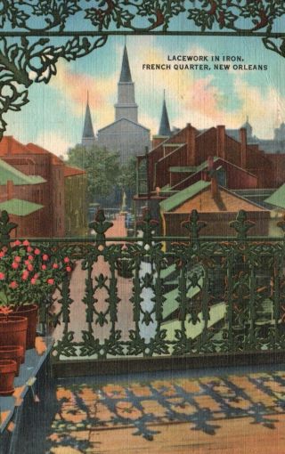 Orleans,  La,  Lacework In Iron,  French Quarter,  1943 Vintage Postcard A2691