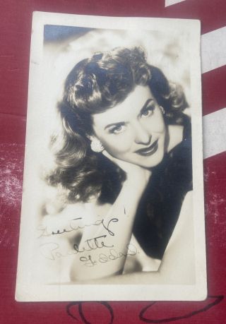 Vintage 1947 Paulette Goddard Postcard Personalized Signed Photo Autograph Pinup