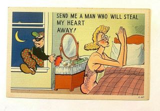 Comic,  " Send Me A Man Who Will Steal My Heart Away " Vintage Linen Pc 410