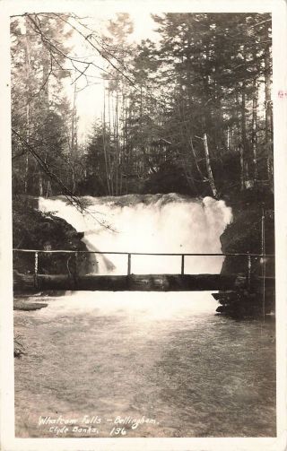 Vintage Rppc Postcard Whatcom Falls Bellingham Clyde Banks Real Photo Bridge