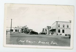 Biggar Saskatchewan Vintage Real Photo Postcard Rppc Main Street Cars & Building