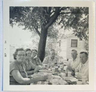 1950’s Picnic Family Reunion Vintage Black White Photo Picture Snapshot