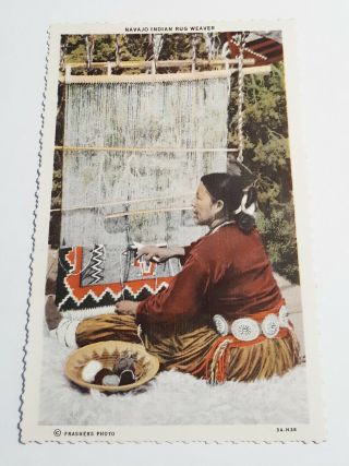 Vintage Navajo Indian Rug Weaver Frashers Photo Linen Unposted Postcard
