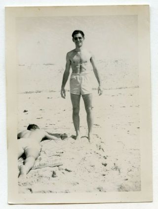 10 Vintage Photo Swimsuit Muscle Man Soldier Buddy Boy Beach Snapshot Gay