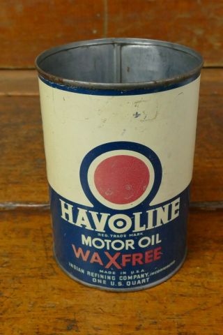 Rare 1930’s Vintage Havoline Motor Oil Wax One Quart Metal Oil Can - Empty