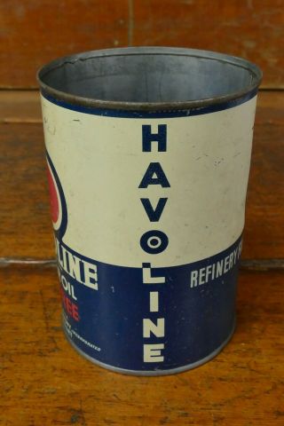 Rare 1930’s Vintage Havoline Motor Oil Wax One Quart Metal Oil Can - Empty 2