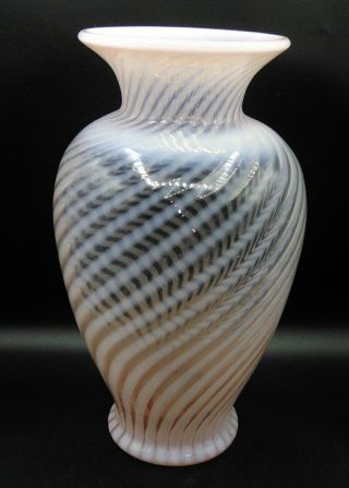 Rare Vintage Fenton Large Vase Pink Opalescent Spiral Optic 13 " Tall