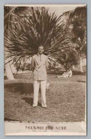 Handsome Man Double - Breasted Suit Miami Beach " Roswell " Vintage Rppc Photo 1939