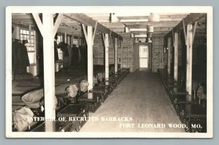 Barracks—fort Leonard Wood Rppc Missouri—vintage Wwii Photo Leather Trunk 1940s