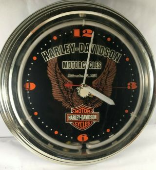 Harley - Davidson 15” Neon Wall Clock Eagle Orange Light Not Work Rare Spr89