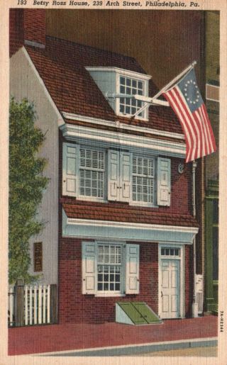 Philadelphia,  Pa,  Betsy Ross House,  1940s Linen Vintage Postcard A2644