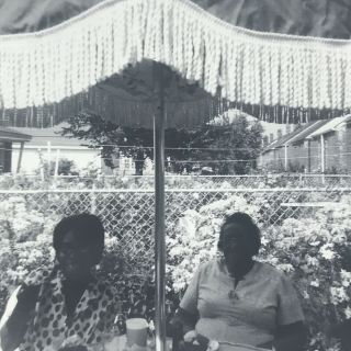 Vintage 1965 Black And White Photo African American Women Patio Umbrella Yard