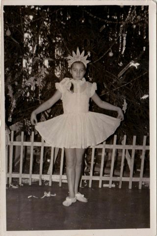 1970s Cute Teen Girl Princess Dress Xmas Tree Year Fashion Odd Russian Photo