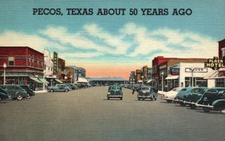 Pecos,  Tx,  Oak Street North,  About 50 Years Ago,  1947 Vintage Postcard A2513