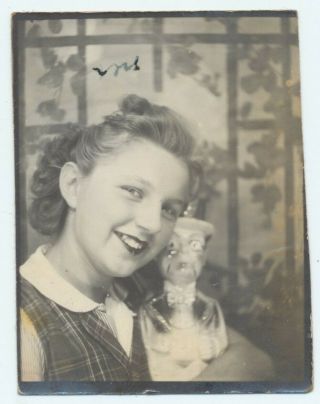 Vintage Passport Size Photo Booth Snapshot Girl Chalk Ware Carnival Prize Figure