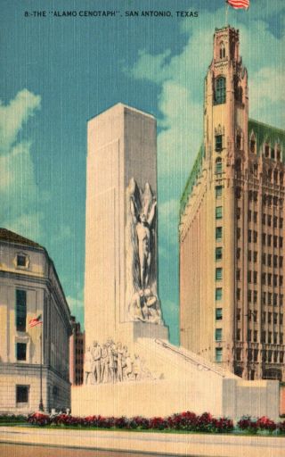 San Antonio,  Texas,  Tx,  The Alamo Cenotaph,  Linen Vintage Postcard A2470