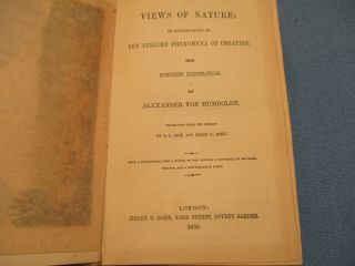 Rare.  Views Of Nature By Alexander Von Humboldt 1850 First Edition Hardback