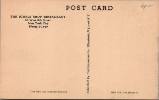Vintage postcard,  The Jumble Shop Restaurant,  28 West 8th,  York City 2