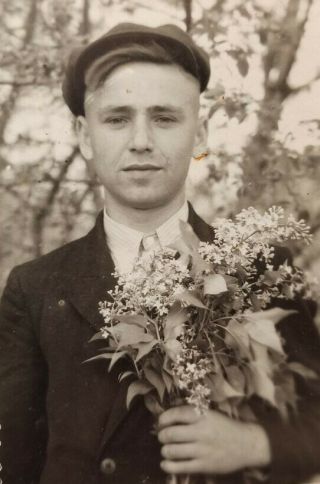 Vintage Photo Affectionate Handsome Guy Man Flower Gay Int